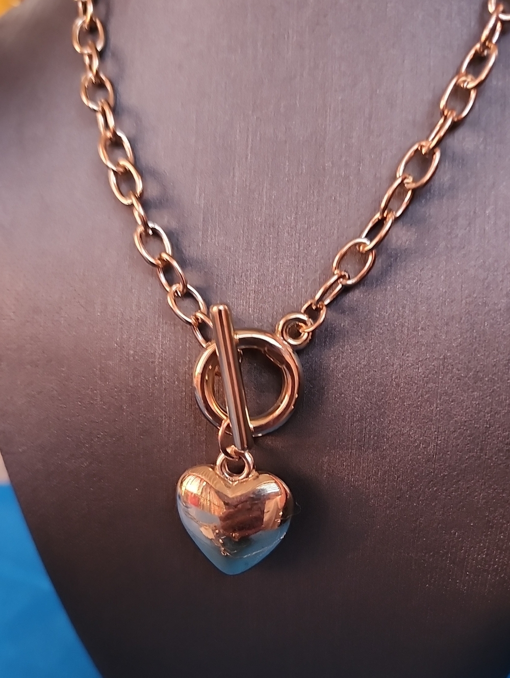 Gold Heart Toggle Stainless Steel Necklace - Women's Jewelry